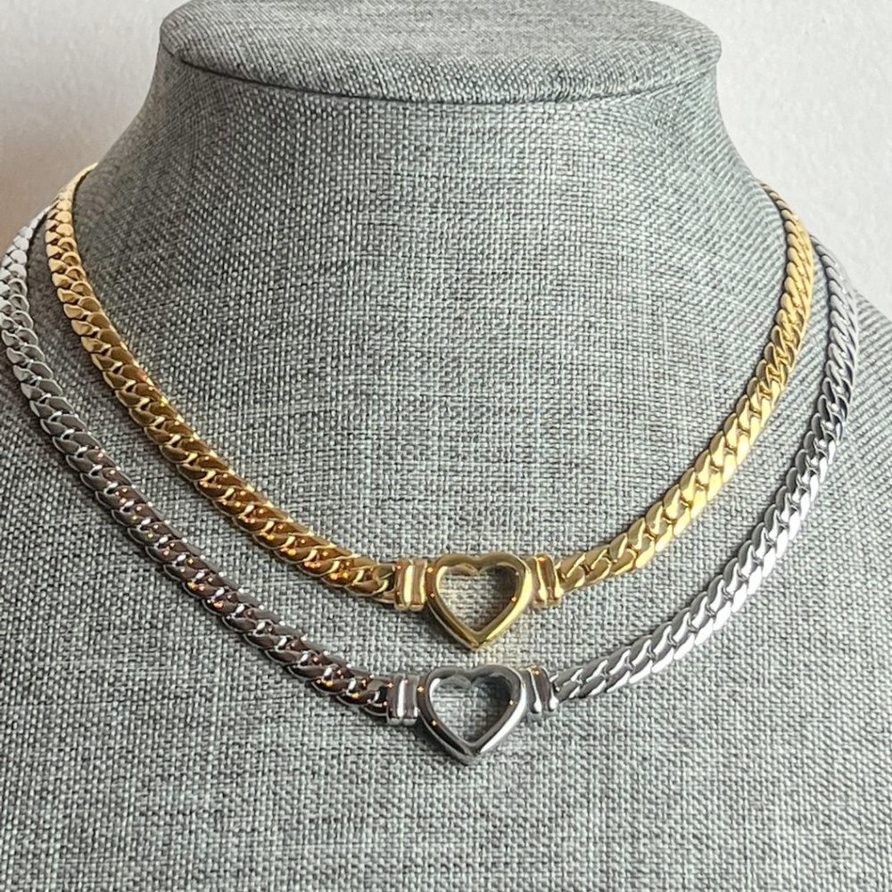 Heart Choker Thick Chain Necklace Thick Choker Heart Chain Heart Pendant Chain - Picture 14 of 14
